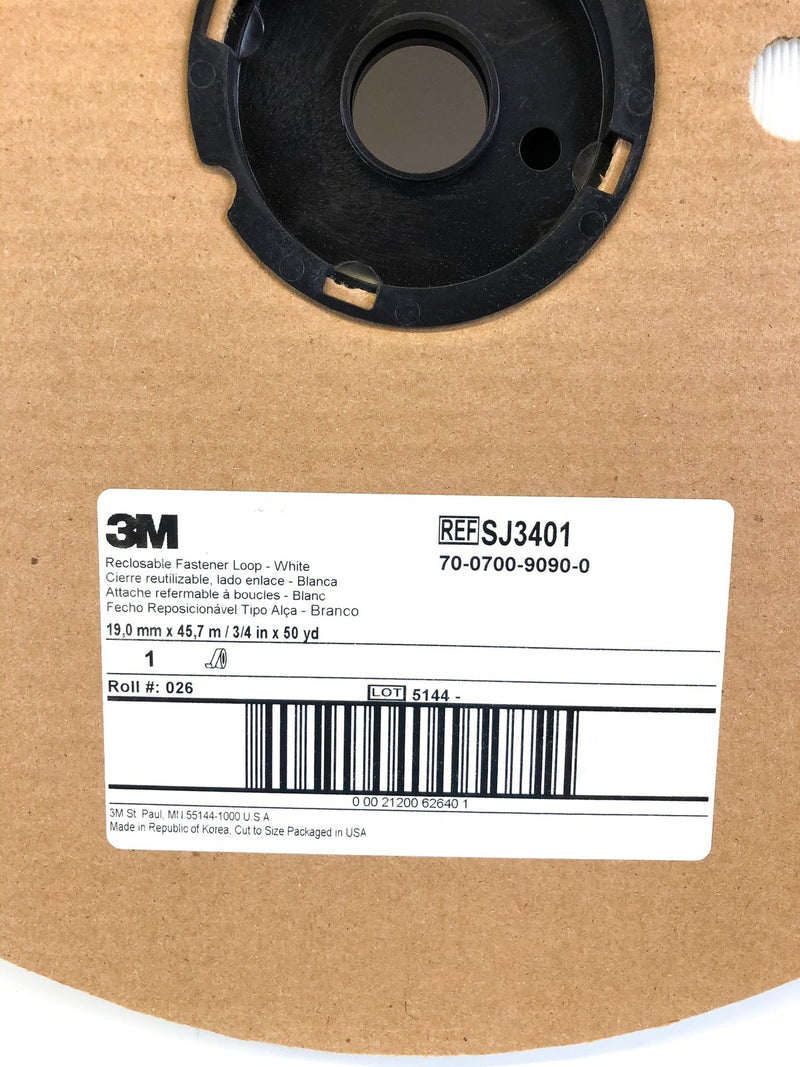 3M Reclosable Fastener Loop SJ3401 Nylon White 3/4 in x 50 yd . 1roll 1