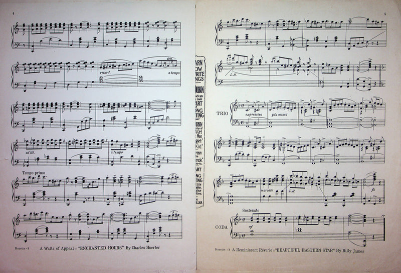 Rosette Novelette for Piano Vintage Sheet Music Billy James 1922 Piano Song 3