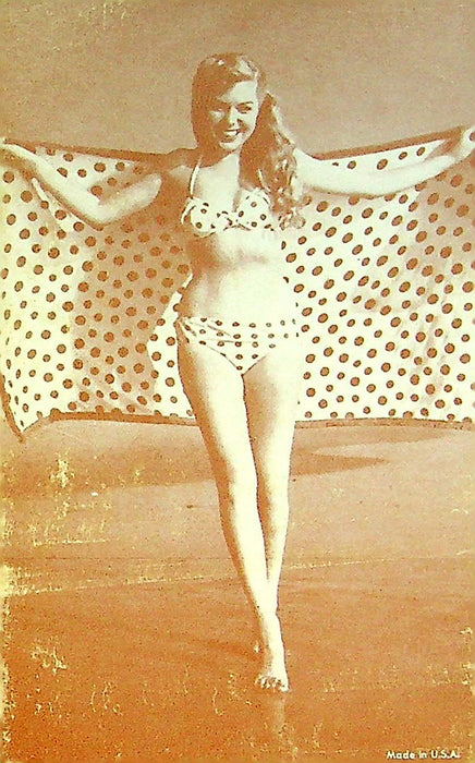 50s Pin Up Promo Photo Card Woman Bikini Swimsuit Polka Dot Towel Beach Worn