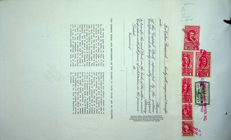 Reiter Dairy Company Stock Certificate Bond Scripophilly Akron Ohio 1965 No 265