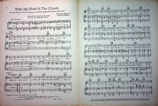 This Is The Army Sheet Music Irving Berlins With My Head In The Clouds 1942 WW2 2