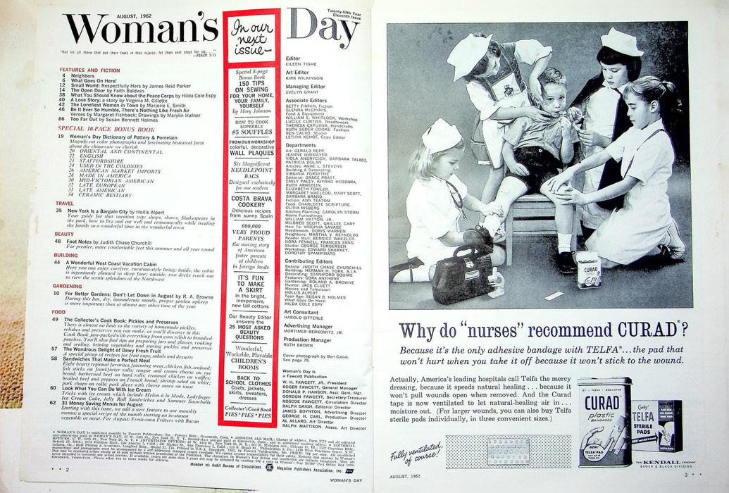 Woman's Day Magazine August 1962 16-Page Pottery & Porcelain Peace Corps Story