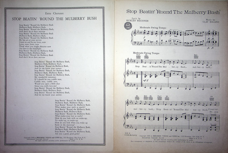 Vintage Sheet Music Stop Beatin' 'Round The Mulberry Bush Tommy Dorsey 1938 3