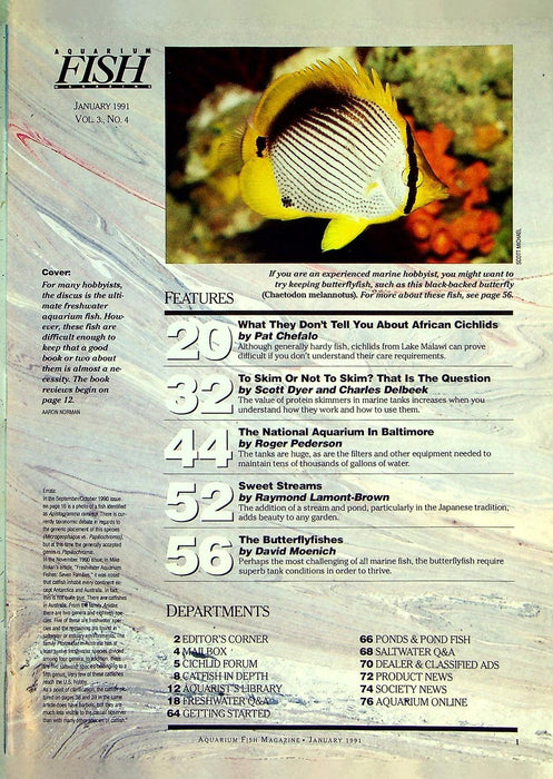 Aquarium Fish Magazine January 1991 Vol 3 No 4 Malawi Aquarium Basics 2