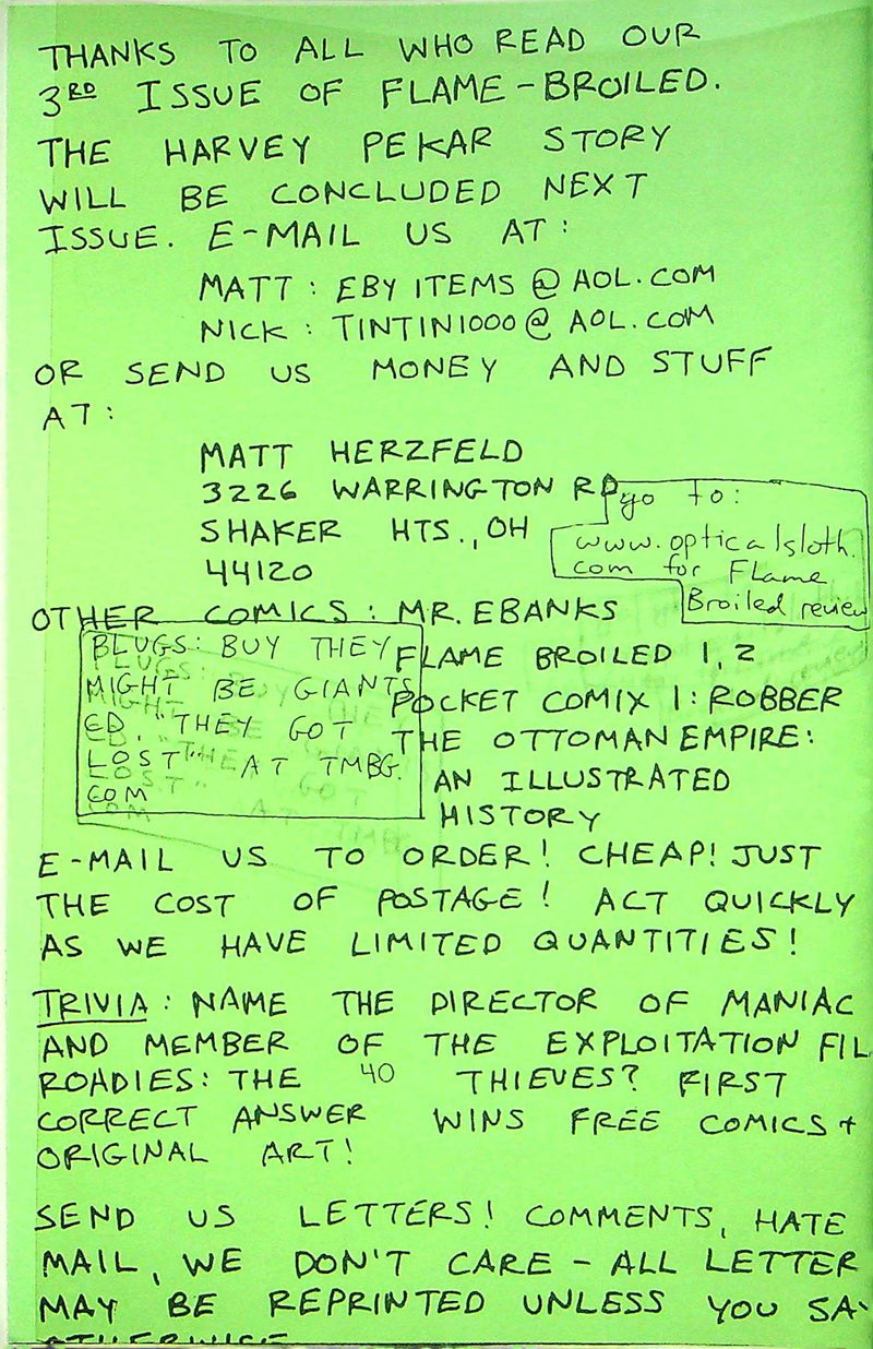 Flame Broiled Comic Zine Issue 3 Shaker Heights Ohio 1998 Minicomic DIY Self