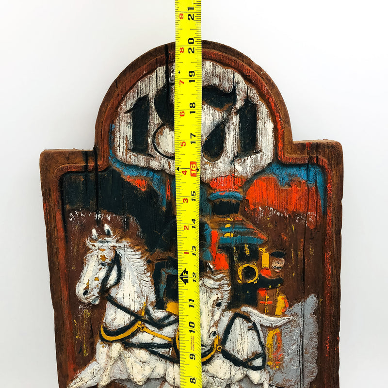 1871 Chicago Fire Wall Plaque Raised Panel Folk Art Faux Wood 20x11 Hand Painted