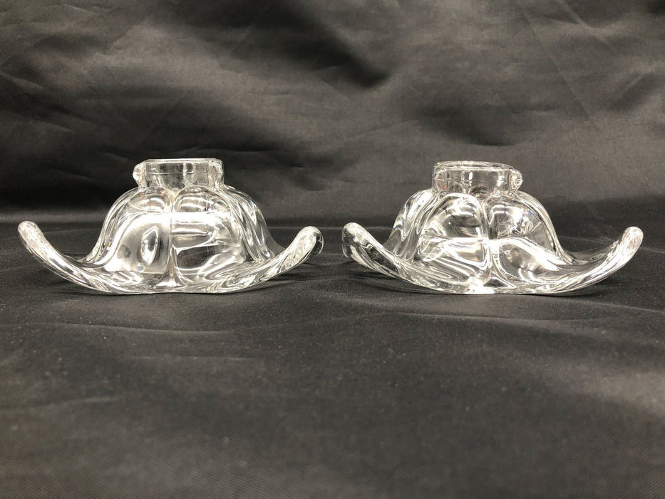 Vintage Duncan Miller Candle Holders Clear Glass Trillium Flower Blossoms Pedals 4