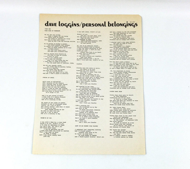 Dave Loggins Personal Belongings Record 33 RPM LP VSD-6580 Vanguard 1972 5