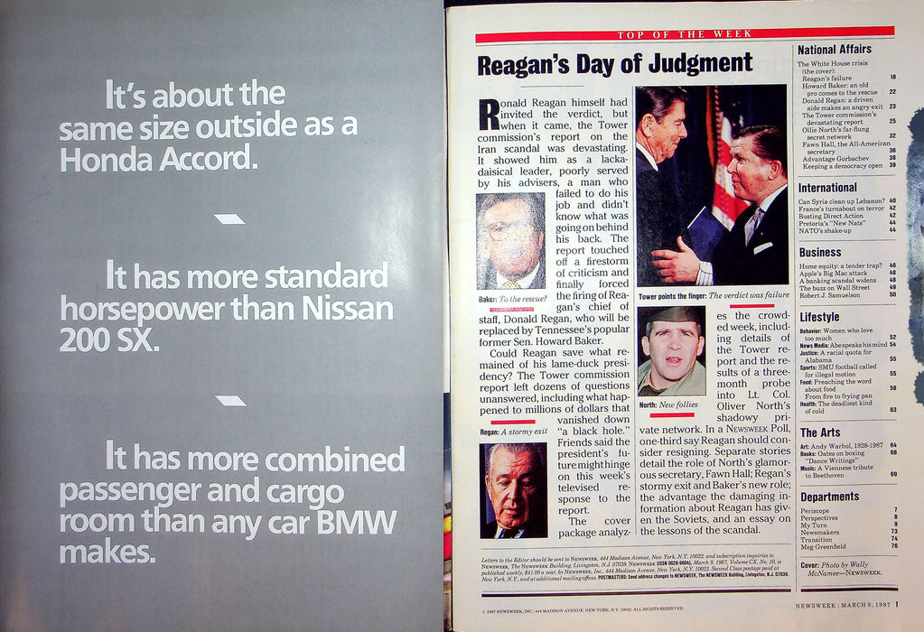 Newsweek Magazine March 9 1987 Ronald Regan Tower Commission Lt Col Oliver North