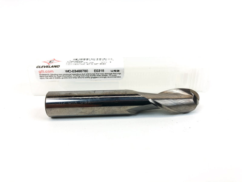 Solid Carbide Ball End Mill 1/2" Mill 1" LOC 3" OAL 2 Flute Cleveland C60956 1