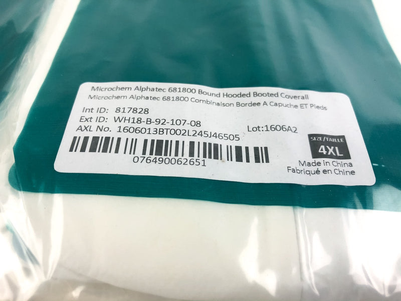 5pk Coveralls Suit Jumpsuit Romper Hooded Booted 4XL Microchem Ansell 68-1800 2