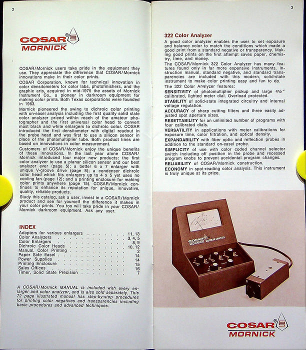 1978 Cosar Mornick Darkroom Equipment Brochure Enlargers, Analyzers & Price List