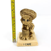 R & W Berries I Care Figurine Little Girl Straw Hat Statue Tree Trunk 9106 10