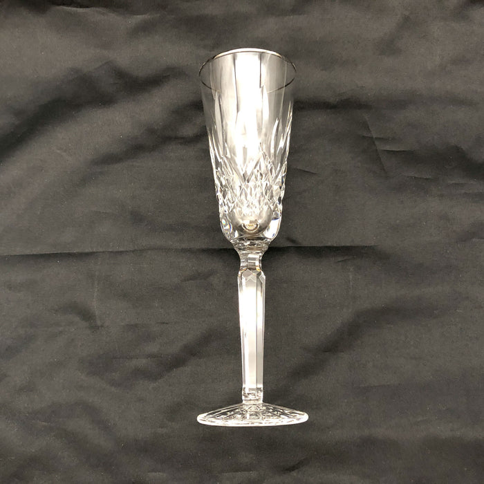 1ct Waterford Crystal Champaign Flute Lismore 8-7/8" Signed Glass Silver Rim