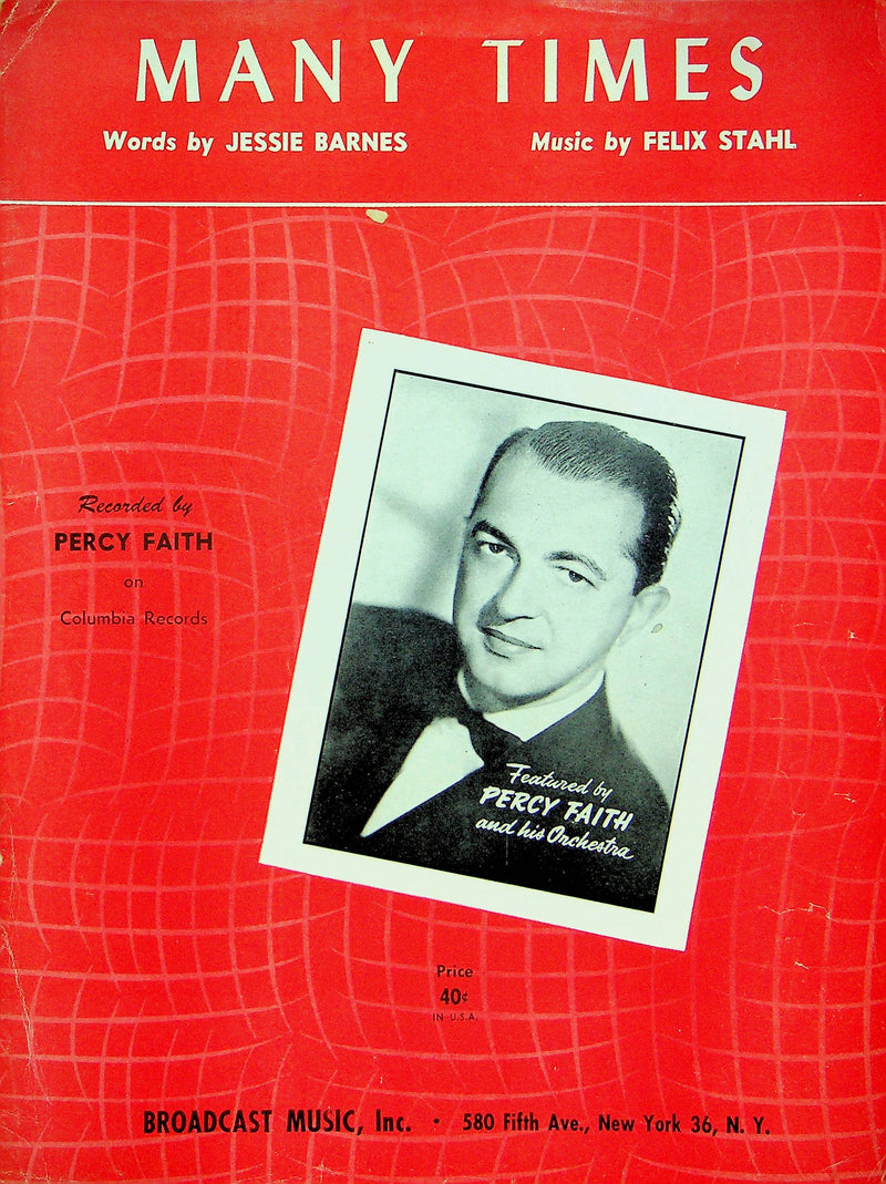 Many Times Sheet Music Felix Stahl Piano Vocal 1953 Percy Faith Orchestra 1