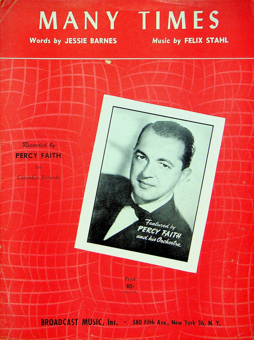 Many Times Sheet Music Felix Stahl Piano Vocal 1953 Percy Faith Orchestra 1