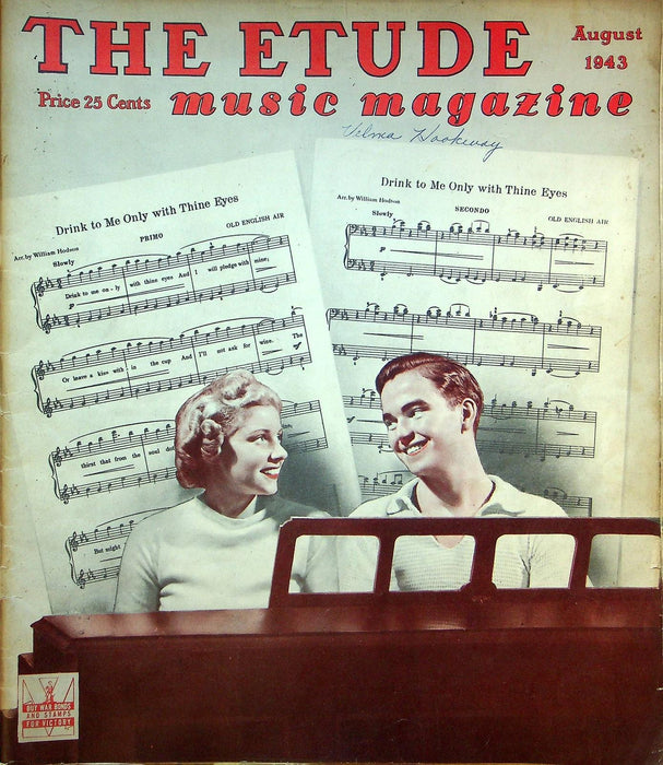 The Etude Music Magazine Aug 1943 Vol LXI No 8 On the Wings of Joy, Sheet Music 1