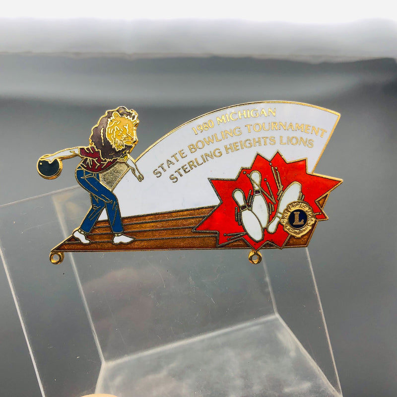 Vintage Lions Club Lapel Pin Michigan Bowling Tournament Sterling Heights 3