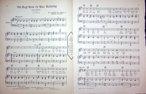 Sheet Music Oh Boy How It Was Raining Harry De Costa Abner Silver 1926 Love Song 2