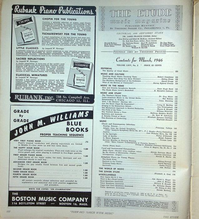 The Etude Music Magazine Mar 1946 Vol LXIV No 3 Quality Great Music, Sheet Music 2