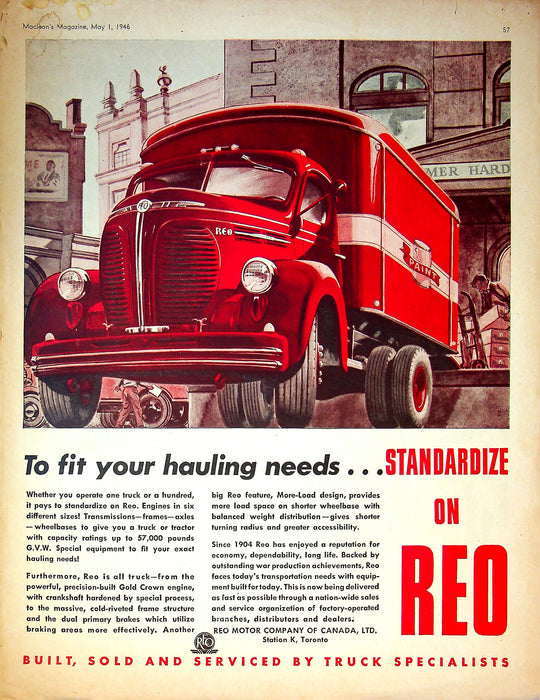 1946 REO Motor Company Truck Specialists Print Ad Toronto Canada