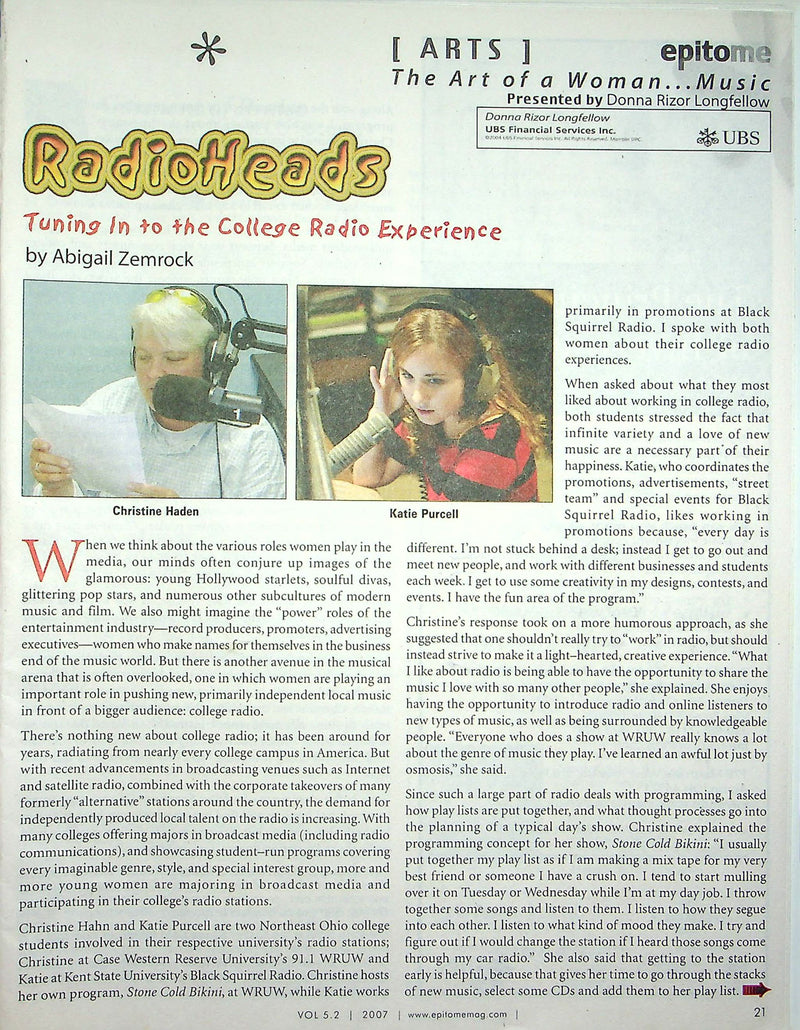 Epitome Magazine 2007 Radioheads College Radio Garment of Praise Carla Davis
