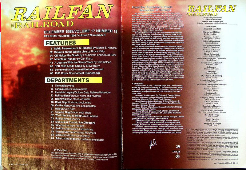 Railfan & Railroad Magazine December 1998 Vol 17 No 12 1998 Cover One Contest