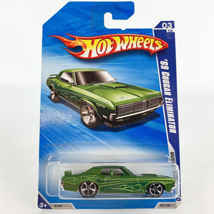 Hot Wheels Green w/ Flames '69 Cougar Eliminator Muscle Mania '10 Diecast New 2