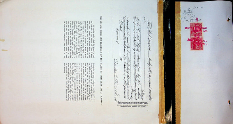 Reiter Dairy Company Stock Certificate Bond Scripophilly Akron Ohio 1965 No 236