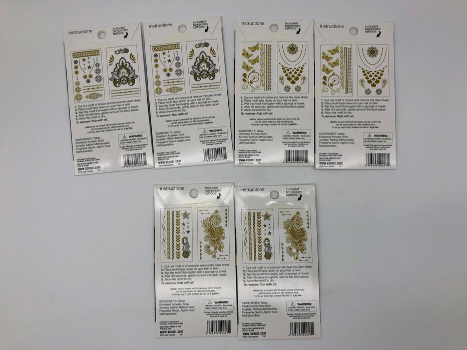 12-Sheets Scunci Hair Body Tattoo Art Motif Metallic Party Gold Silver 20457-A2