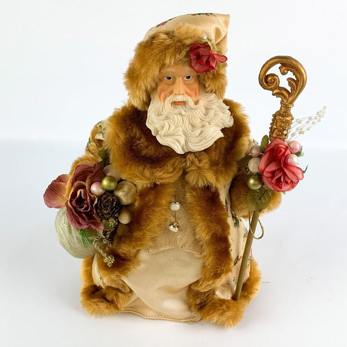 Main Joy Limited Santa Claus 12" Tree Topper Christmas Fur Rose Gold Elegant 2