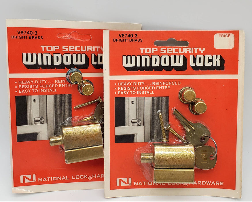 National Lock Window Locks Heavy Duty Bright Brass V8740-3 Lot of 2