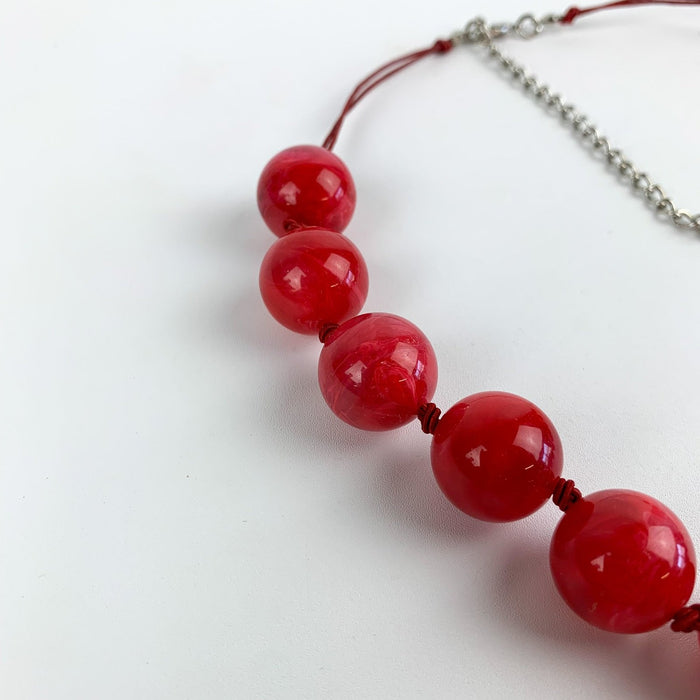 Cherry Red Marble Swirl Large Round Beaded Necklace by Icing 5