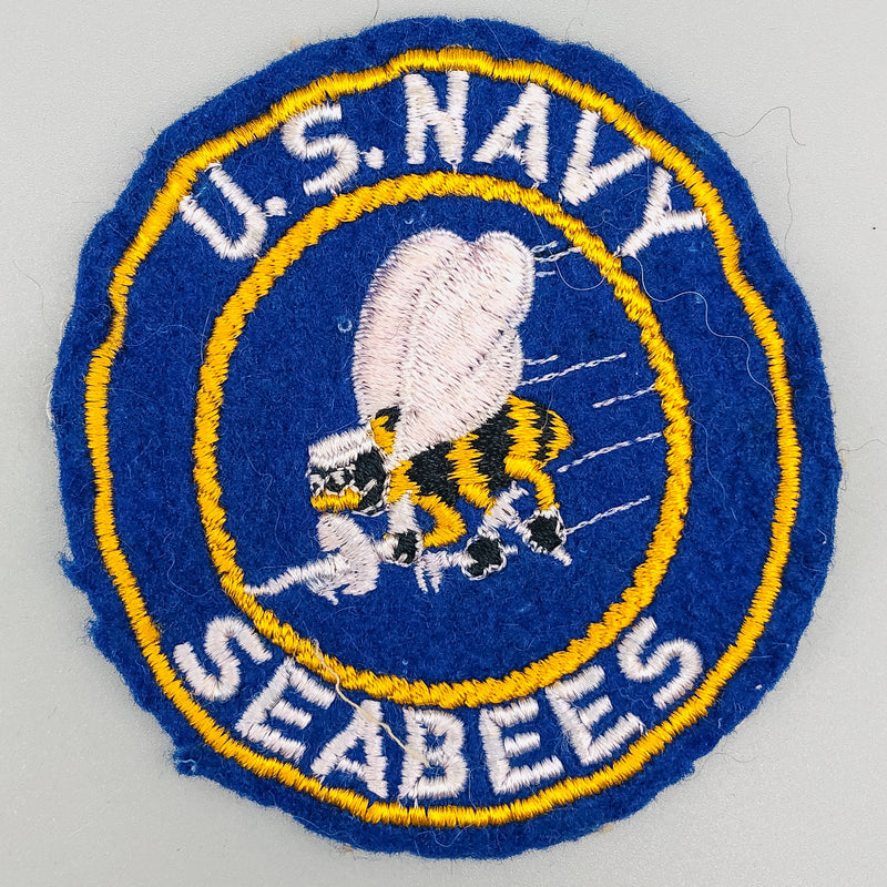 WW2 US Navy Seabees Patch On Wool Embroidered Large Cut Edge Pocket No Glow