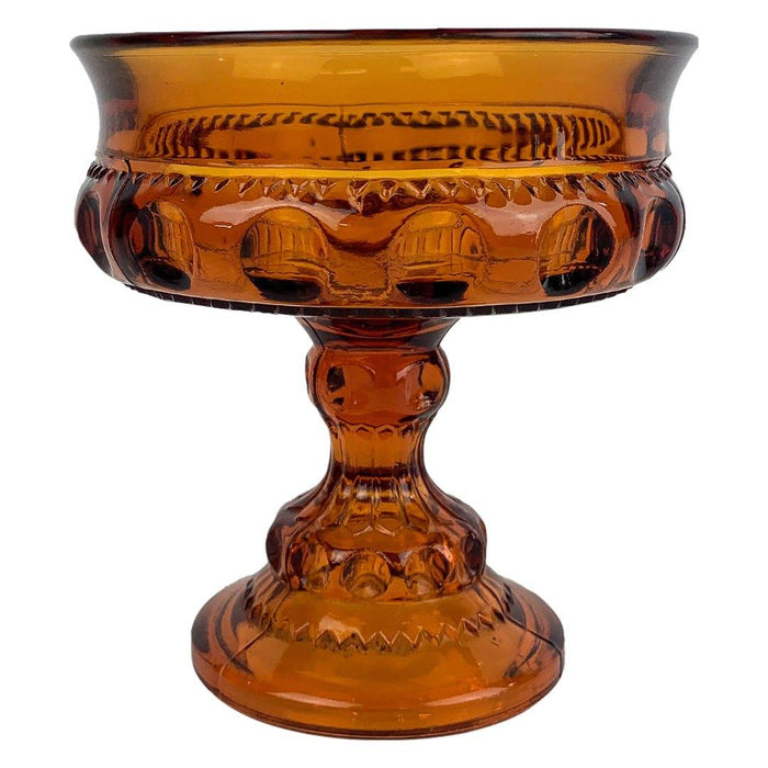 Indiana Glass Compote Candy Dish Kings Crown Amber Orange Pedestal 5.25" Tall 1