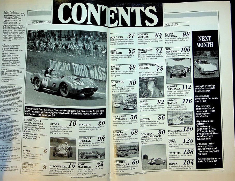 Thoroughbred & Classic Cars Magazine October 1988 Vol 16 No 1 MercedesGP Rebuild