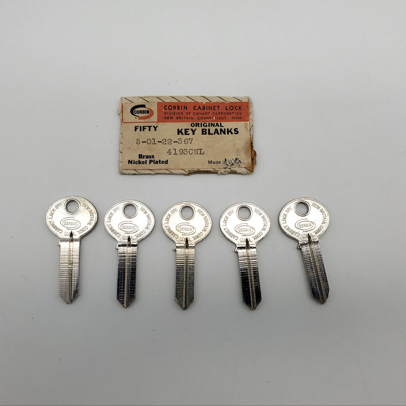 5x Corbin 4193CWL Key Blanks Nickel Plated Brass Discontinued USA Made NOS