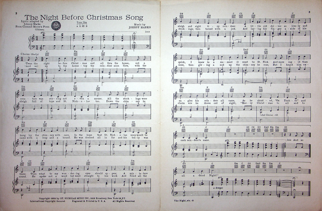 Sheet Music The Night Before Christmas Song Gene Autry Rosemary Clooney 1952 2