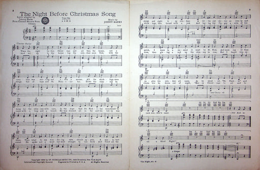 Sheet Music The Night Before Christmas Song Gene Autry Rosemary Clooney 1952 2