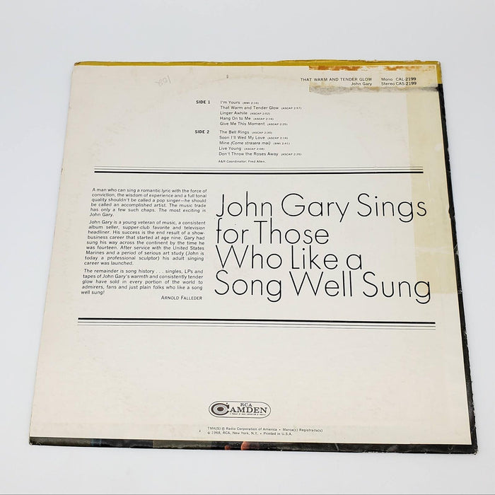 John Gary That Warm And Tender Glow LP Record RCA Camden 1968 CAS-2199 2