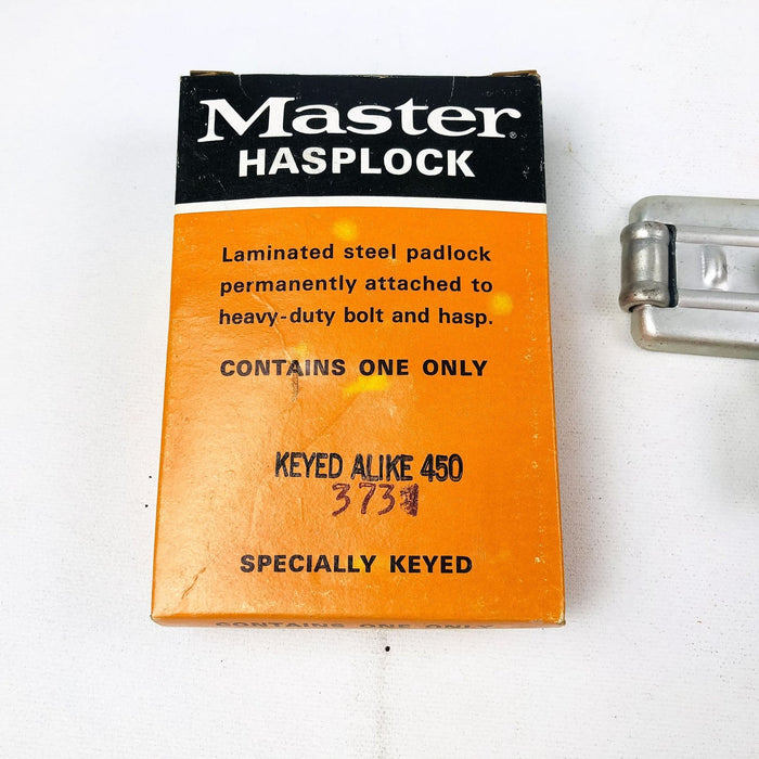 Master Lock Hasplock 450 Padlock Heavy Duty Bolt and Hasp New NOS 373 Key Orange 2