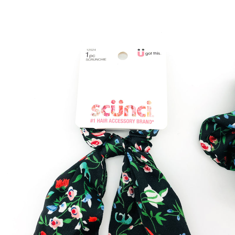 5-Piece Scunci Scrunchies Scarves Hair Ties Black Floral Flower Summer Wear