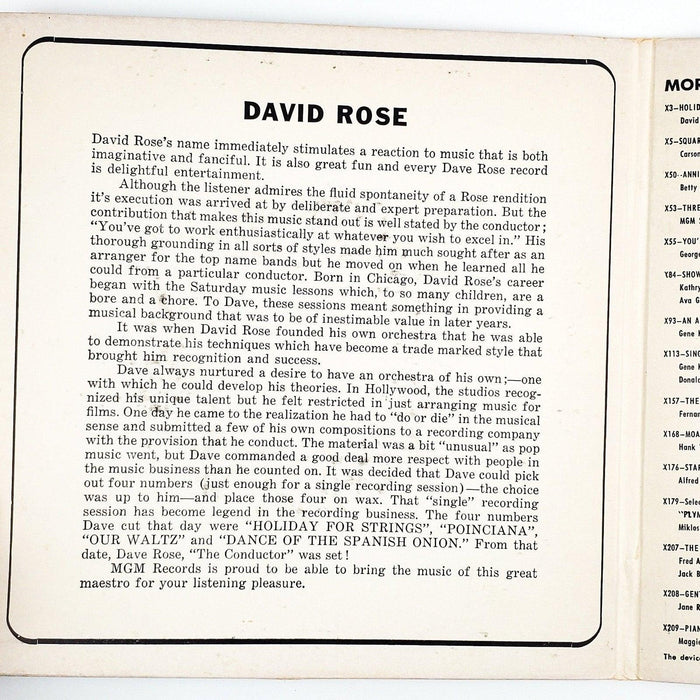 David Rose Serenades Record 45 RPM Double EP X4139 MGM 3