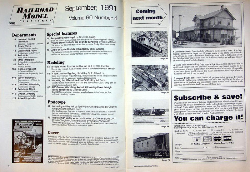 Railroad Model Craftsman Magazine September 1991 Vol 60 No 4 Strebels On3 Layout