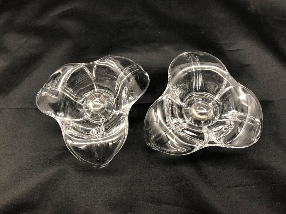Vintage Duncan Miller Candle Holders Clear Glass Trillium Flower Blossoms Pedals 8
