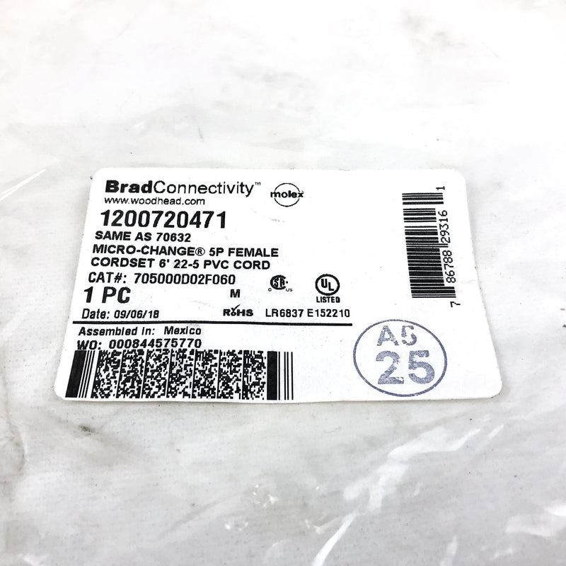 Brad Connectivity 1200720471 Micro-Change 5P Female Cordset 6' 22-5 PVC Cord 5