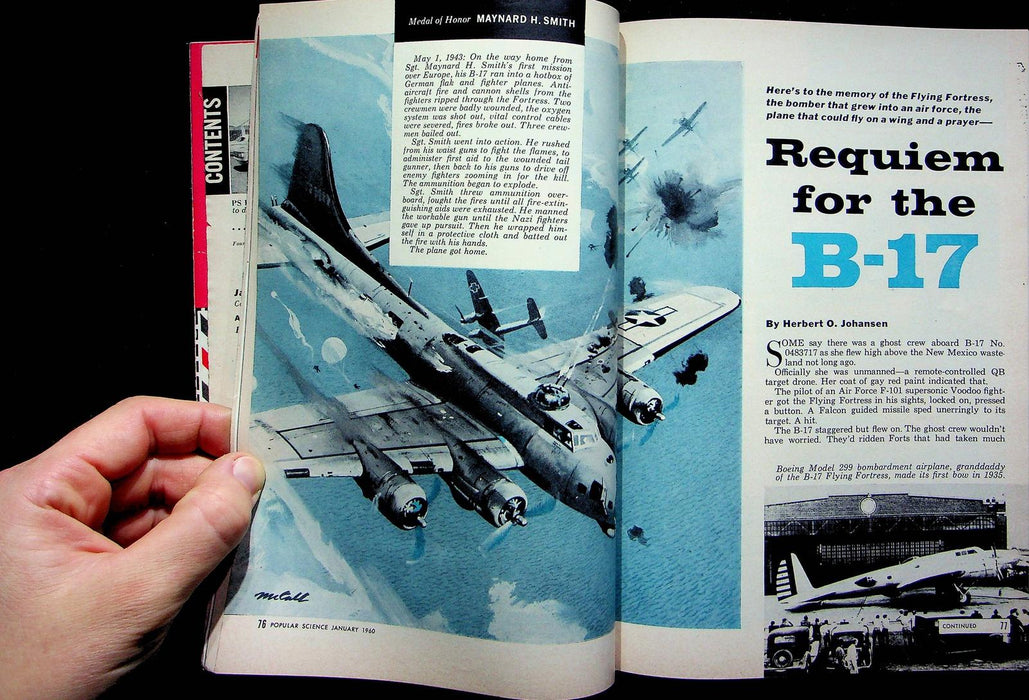 Popular Science Magazine January 1960 B-17 Flying Fortress Bomber Airplane