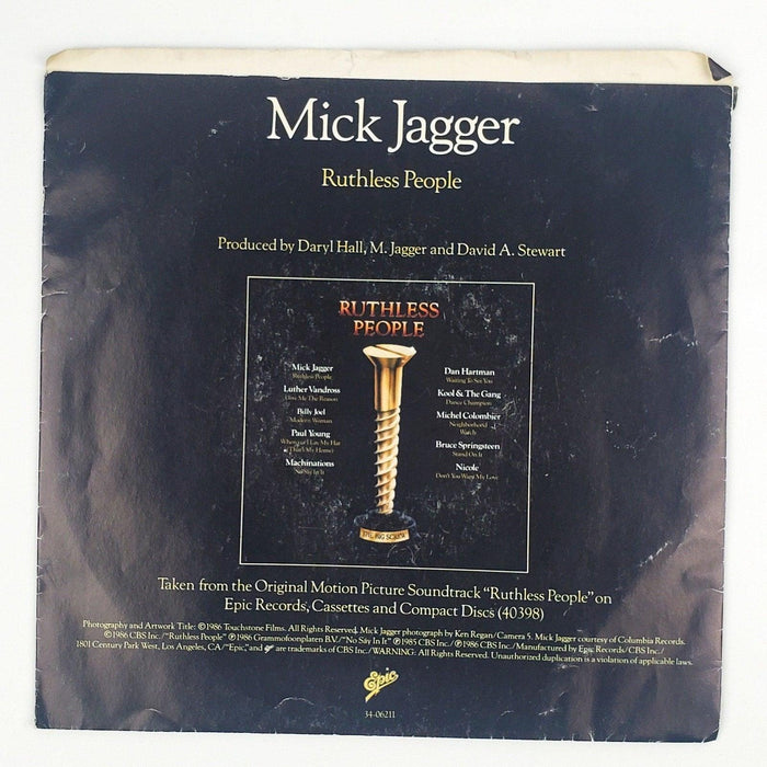 Mick Jagger Ruthless People Record 45 RPM Single 34-06211 Epic 1986 2
