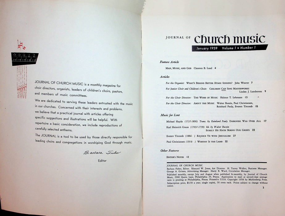 Journal of Church Music Magazine January 1959 Man Music and God Music for Lent 4