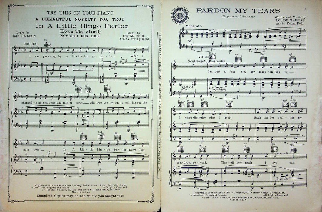 Pardon My Tears Sheet Music Louise Tripsas Piano Vocal Chords 1938 Ewing Reid 3